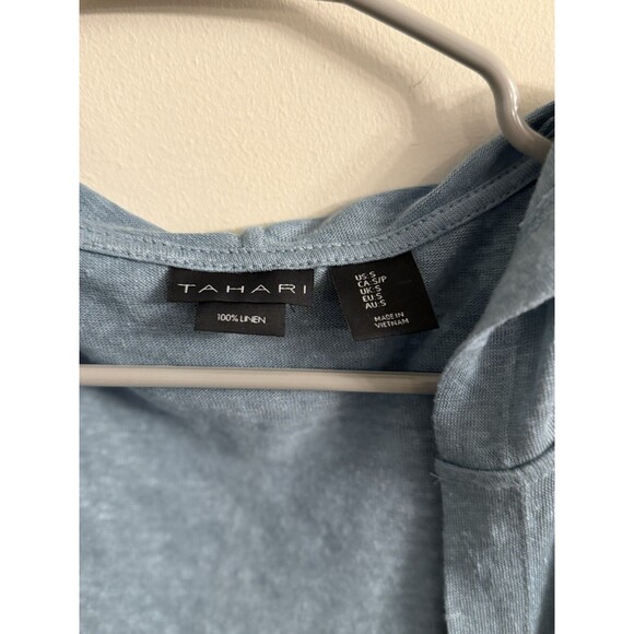 Tahari Womans Hooded Cardigan Sweater Small 100% Linen Long Line Open Front - Picture 2 of 9
